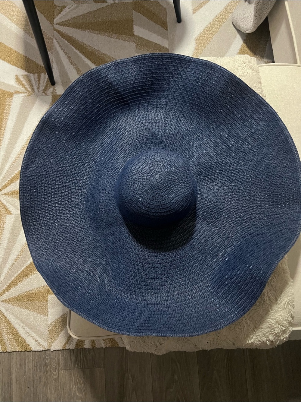 Wide Brim Straw Sun Hat - Navy